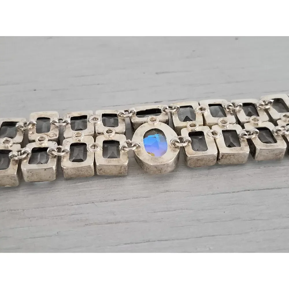 Vintage Chunky Heavy Silver-plated Crystal and AB Bracelet